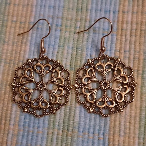 Handmade Gold Mandala Earrings - Picture 1 of 2